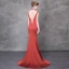 Luxury / Gorgeous Orange Evening Dresses  2018 Trumpet / Mermaid Beading Crystal Pearl High Neck Backless Sleeveless Sweep Train Formal Dresses