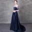 Elegant Mørk Marineblå Selskapskjoler 2018 Prinsesse Krystall Rhinestone Sash Kjæreste Ryggløse Uten Ermer Feie Tog Formelle Kjoler