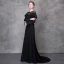Élégant Noir Robe De Soirée 2018 Trompette / Sirène Cristal Faux Diamant Ceinture Encolure Dégagée Manches Longues Train De Balayage Robe De Ceremonie
