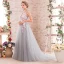 Elegant Grey Prom Dresses 2018 A-Line / Princess Appliques V-Neck Backless Sleeveless Sweep Train Formal Dresses