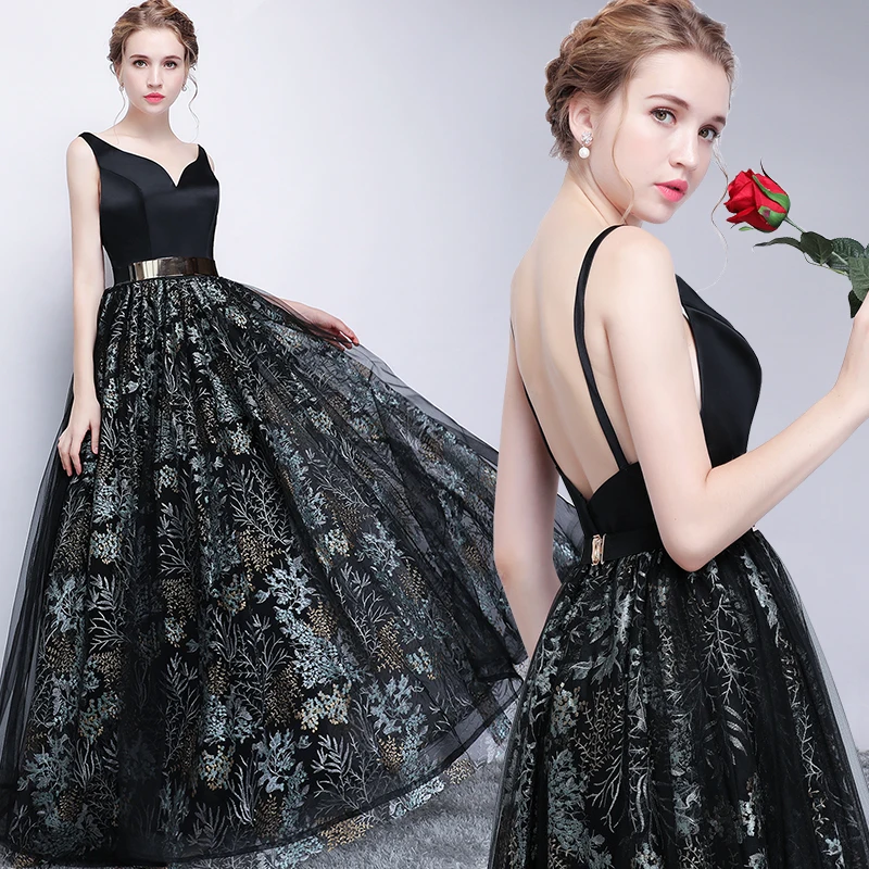open lace back dress Backless Spaghetti Strap Mermaid Fitted Black Prom Dress main image 1