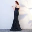 Luxe Bleu Marine Robe De Soirée 2017 Trompette / Sirène Paillettes Perlage Bretelles Spaghetti Dos Nu Sans Manches Longue Robe De Ceremonie