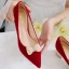 Elegant Red Pearl Bow Wedding Shoes 2021 5 cm Thick Heels Block Heels Pointed Toe Wedding Pumps High Heels