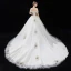 Élégant Champagne Robe De Mariée 2018 Princesse En Dentelle Fleur Perlage Gland Faux Diamant De l'épaule Dos Nu Manches Courtes Cathedral Train Mariage