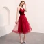 Lovely Burgundy Homecoming Graduation Dresses 2018 A-Line / Princess Suede Bow Spotted Spaghetti Straps Backless Sleeveless Knee-Length Formal Dresses