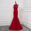 Modern / Fashion Burgundy Evening Dresses  2018 Trumpet / Mermaid Crystal Lace Flower High Neck Backless Sleeveless Sweep Train Formal Dresses