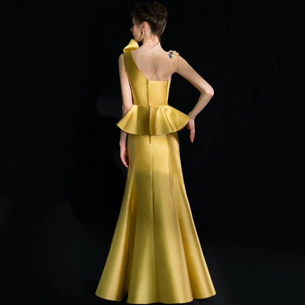 Amazing / Unique Gold Evening Dresses 2018 Trumpet / Mermaid Appliques Beading Tassel Crystal Rhinestone Scoop Neck Backless Sleeveless Floor-Length / Long Formal Dresses