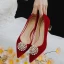 Elegant Red Wedding Shoes 2021 Pearl 5 cm Thick Heels Block Heels Pointed Toe Wedding Pumps High Heels