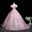 Bling Bling Candy Pink Sequins Prom Dresses 2025 Ball Gown Scoop Neck Short Sleeve Backless Sweep Train Prom Formal Dresses
