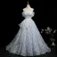 Flower Fairy Sky Blue Appliques Laser Sequins Prom Dresses 2025 Ball Gown Off-The-Shoulder Short Sleeve Backless Sweep Train Prom Formal Dresses