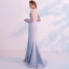 Chic / Beautiful Grey Evening Dresses  2018 Trumpet / Mermaid Beading Lace Flower Scoop Neck Sleeveless Sweep Train Formal Dresses