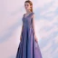 Chic / Beautiful Lavender Evening Dresses  2018 A-Line / Princess Beading Lace Flower V-Neck Sleeveless Sweep Train Formal Dresses