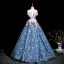 Flower Fairy Sky Blue Beading Sequins Appliques Prom Dresses 2025 Ball Gown Off-The-Shoulder Sleeveless Backless Floor-Length / Long Prom Formal Dresses
