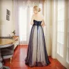 Elegant Mørk Marineblå Selskapskjoler 2017 Prinsesse Perle Rhinestone Kjæreste Ryggløse Uten Ermer Lange Formelle Kjoler