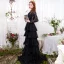 Chic / Belle Noir Robe De Soirée 2017 Princesse Dentelle Volants en Cascade Encolure Dégagée Manches Longues Train De Balayage Robe De Ceremonie