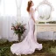 Élégant Rougissant Rose Robe De Soirée 2017 Trompette / Sirène En Dentelle Fleur Paillettes Encolure Dégagée Dos Nu 1/2 Manches Tribunal Train Robe De Ceremonie