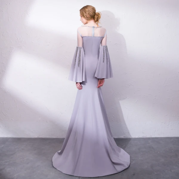 Amazing / Unique Grey Evening Dresses  2018 Trumpet / Mermaid Sequins Scoop Neck Long Sleeve Sweep Train Formal Dresses