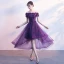 Schöne Violett Cocktailkleider 2017 A Linie Schleife Applikationen Kristall Off Shoulder Rückenfreies Asymmetrisch Festliche Kleider