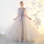 Chic / Beautiful Lavender Prom Dresses 2018 A-Line / Princess Lace Appliques V-Neck 1/2 Sleeves Floor-Length / Long Formal Dresses