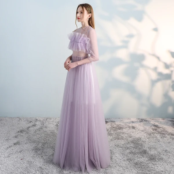 Amazing / Unique Blushing Pink Prom Dresses 2018 A-Line / Princess Scoop Neck 3/4 Sleeve Floor-Length / Long Formal Dresses