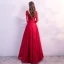 Chic / Belle Rouge Robe De Bal 2018 Princesse En Dentelle Fleur Perlage Cristal Paillettes Encolure Dégagée Dos Nu Manches Longues Longueur Cheville Robe De Ceremonie