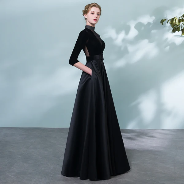 Elegant Evening Dresses 2018 A-Line Princess Sash Pierced High Neck Backless 1/2 Long