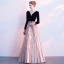 Elegant Black Evening Dresses  2018 A-Line / Princess Striped Pierced Scoop Neck Backless Ankle Length Long Sleeve Formal Dresses