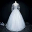 Elegant Grey Prom Dresses 2018 Ball Gown Lace Flower Appliques Pearl Scoop Neck Backless 1/2 Sleeves Floor-Length / Long Formal Dresses