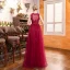 Chic / Beautiful Burgundy Evening Dresses  2018 A-Line / Princess Lace Beading Scoop Neck Sleeveless Floor-Length / Long Formal Dresses