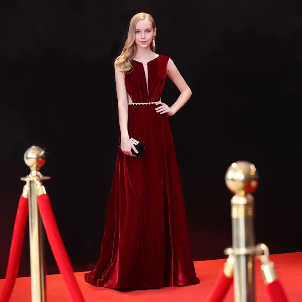 Sexy Robe De Soirée 2018 Princesse Faux Diamant Ceinture Encolure Dégagée Dos Nu Sans Manches Longue Robe De Ceremonie