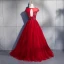 Chic / Beautiful Burgundy Evening Dresses  2018 A-Line / Princess Appliques Lace Flower Beading Crystal Sequins Scoop Neck Backless Cap Sleeves Floor-Length / Long Formal Dresses