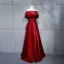 Modest / Simple Burgundy Evening Dresses  2018 A-Line / Princess Buttons Bow Off-The-Shoulder Backless Short Sleeve Floor-Length / Long Formal Dresses