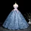 Flower Fairy Sky Blue Beading Sequins Appliques Prom Dresses 2025 Ball Gown Off-The-Shoulder Sleeveless Backless Floor-Length / Long Prom Formal Dresses