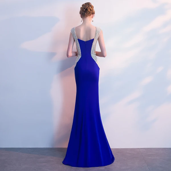 Luxe Robe De Soirée 2018 Trompette / Sirène Faux Diamant Encolure Carrée Dos Nu Sans Manches Train De Balayage Robe De Ceremonie