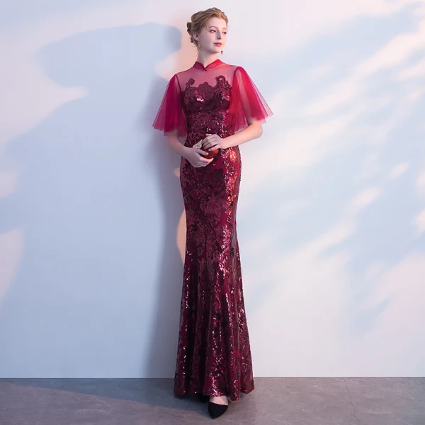 Sparkly Evening Dresses 2018 Trumpet / Mermaid Sequins Scoop Neck Backless 1/2 Sleeves Ankle Length Formal Dresses