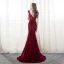 Chic / Beautiful Burgundy Evening Dresses  2018 Trumpet / Mermaid V-Neck Backless Court Train Formal Dresses