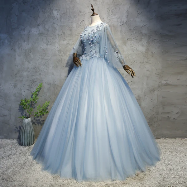 Chic / Beautiful Prom Dresses 2018 Ball Gown Appliques Pearl Scoop Neck Backless Long Sleeve Floor-Length / Long Formal Dresses