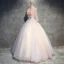 Chic / Beautiful Pearl Pink Prom Dresses 2018 Ball Gown Appliques Pearl Scoop Neck Backless 3/4 Sleeve Floor-Length / Long Formal Dresses
