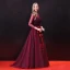 Chic / Beautiful Burgundy Prom Dresses 2018 A-Line / Princess Appliques Sash Scoop Neck Long Sleeve Ankle Length Formal Dresses