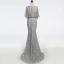 Chic / Beautiful Grey Evening Dresses  2018 Trumpet / Mermaid Beading Scoop Neck 1/2 Sleeves Sweep Train Formal Dresses