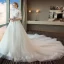 Chic / Belle Blanche Robe De Mariée 2018 Robe Boule En Dentelle Appliques Col Haut Dos Nu 1/2 Manches Cathedral Train Mariage