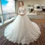 Chic / Beautiful White Wedding Dresses 2018 Ball Gown Lace Appliques Pearl Scoop Neck Backless 1/2 Sleeves Royal Train Wedding