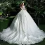 Chic / Beautiful White Wedding Dresses 2018 Ball Gown Lace Flower Appliques Scoop Neck Backless Cathedral Train 3/4 Sleeve Wedding