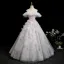 Chic / Belle Blanche Perlage Paillettes Appliques Robe De Bal 2025 Robe Boule De l'épaule Gland Manches Courtes Dos Nu Longue Robe De Ceremonie