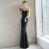 Sexy Black Evening Dresses  2018 Trumpet / Mermaid Backless Sweetheart Sleeveless Floor-Length / Long Formal Dresses