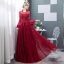 Chic / Belle Bordeaux Robe De Bal 2018 Princesse En Dentelle Appliques Perlage Cristal Encolure Dégagée Dos Nu Manches Longues Longue Robe De Ceremonie