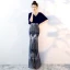 Chic / Beautiful Navy Blue Evening Dresses  2018 Trumpet / Mermaid Glitter V-Neck Short Sleeve Floor-Length / Long Formal Dresses