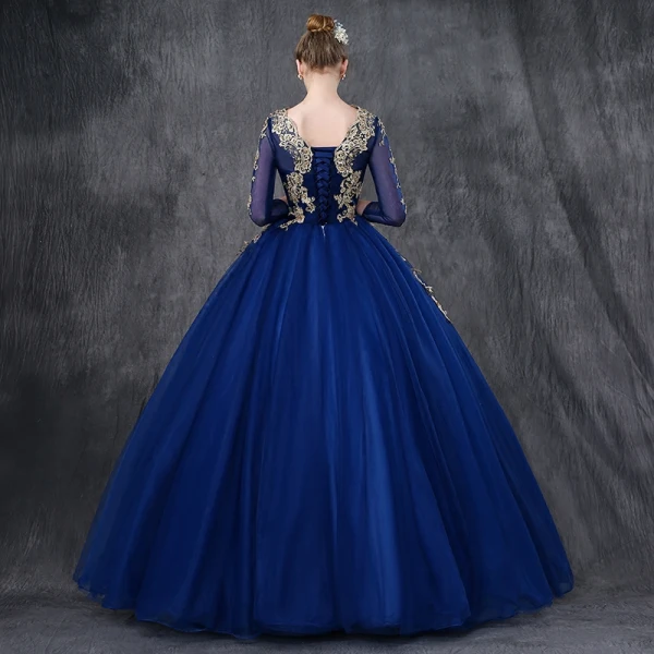 Chic / Beautiful Royal Blue Prom Dresses 2018 Ball Gown Lace Appliques Pearl Sequins Scoop Neck Backless 3/4 Sleeve Floor-Length / Long Formal Dresses
