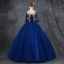 Chic / Beautiful Royal Blue Prom Dresses 2018 Ball Gown Lace Appliques Pearl Sequins Scoop Neck Backless 3/4 Sleeve Floor-Length / Long Formal Dresses