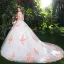 Chic / Belle Blanche Robe De Mariée 2018 Robe Boule Appliques Perle Rose Fleur Cristal Perle Paillettes De l'épaule Dos Nu Sans Manches Cathedral Train Mariage